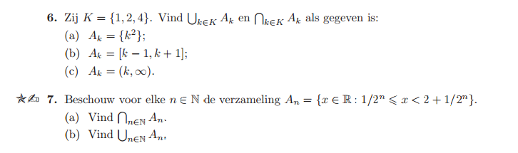 Vereniging en doorsnede van oneindig veel verzamelingen, opgaven