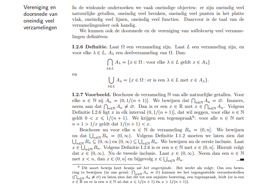 Vereniging en doorsnede van oneindig veel verzamelingen