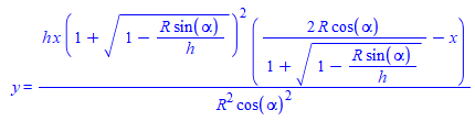 expressie voor y=f(x,h,R,alpha)