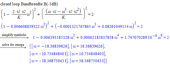 closed loop bandbreedte B(-3dB)