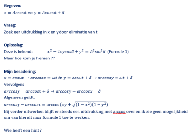 Zoek een uitdrukking in x en y door eliminatie van t